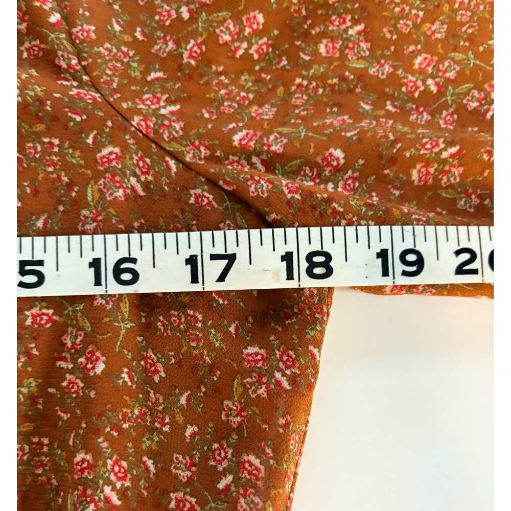 Floral Midi Dress Orange Flowy Peasant Cottagecore Boho Prairie Size Medium - Picture 4 of 4